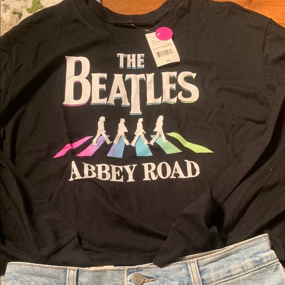 The Beatles Tops - The Beatles Black Long Sleeve Tee with Colorful Abbey Road Design